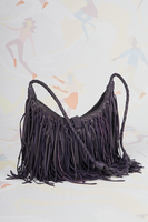 Dark purple leather handbag with fringes  image