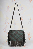 Woven leather crossbody bag with fringes image