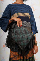 Woven leather crossbody bag with fringes image