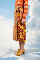 Sunflower yellow and spice brown floral and geometric print wrap skirt  image
