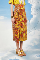Sunflower yellow and spice brown floral and geometric print wrap skirt  image
