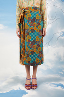 Mustard and petrol transitional floral print wrap skirt  image