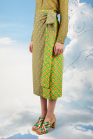 Neon pink and emerald green transitional print wrap skirt  image