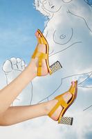 Ochre Geometric Sandals with Graphic Printed Heels  image