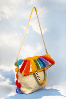 Textured rainbow sun tote bag with beaded handles  image