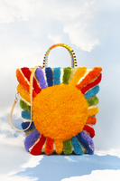 Textured rainbow sun tote bag with beaded handles  image