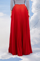 Lipstick Red Long Pleated Circle Skirt  image