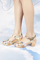 Silver and gold metallic crackle leather sandals  image