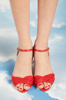 Lipstick Red Woven Leather Sandals  image