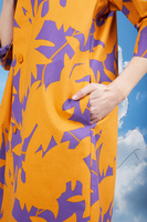 Tangerine orange and violet abstract floral print overcoat  image