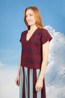 Aubergine and grape wide striped knit t-shirt image