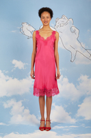 Fuchsia pink silk  dress with lace trim image