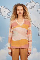 Peach and tangerine wave printed sweater  image