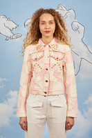 Embellished rose pink patchwork denim jacket  image