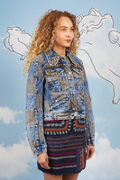 Embellished blue patchwork denim jacket  image