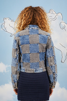 Embellished blue patchwork denim jacket  image
