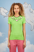 Neon green floral embroidered sweater  image