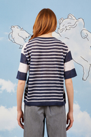 Navy mixed stripe oversized knit t-shirt  image