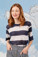 Navy mixed stripe oversized knit t-shirt  image