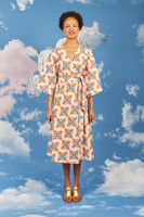 Orange and blue printed kimono dress  image