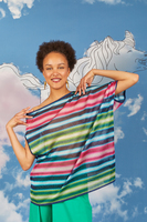 Multicolour striped asymmetrical knit top image