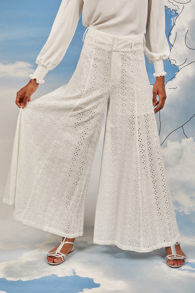 White Broderie Anglaise Palazzo Pants 