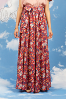Red paisley and floral print maxi skirt  image