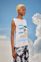 Bather and seagull print sleeveless t-shirt  image