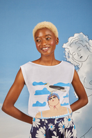 Bather and seagull print sleeveless t-shirt  image
