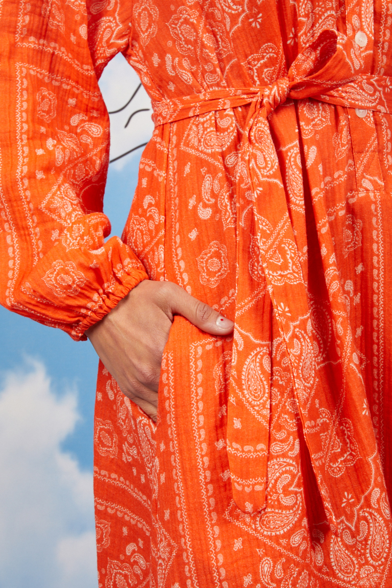 Orange Bandana Print Tunic Dress 