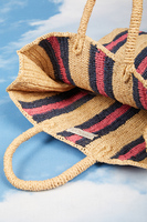 Navy and Pink Striped Raffia Tote Bag image