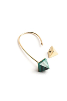 Single Small Gold Curved Arrow Earring With Malachite  image