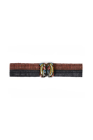 Elasticated belt with painterly floral buckle  image