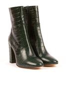 Bottle green printed leather boots  image