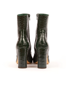 Bottle green printed leather boots  image