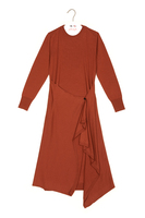 Caramel brown long knit dress with wrap detail image