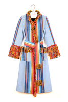 Sky Blue Striped Blanket Coat with Fringes  image