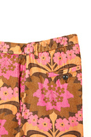 Rose pink and spice brown floral corduroy palazzo pants  image