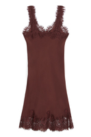 Aubergine silk dress with lace trim image