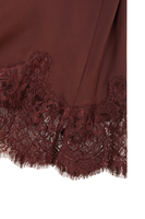 Aubergine silk dress with lace trim image