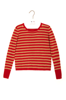 Cranberry Red and Camel Striped Cashmere Sweater  image