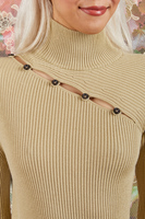 Oatmeal ribbed turtleneck with buttoned split  image