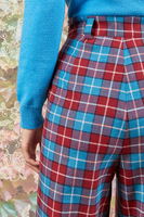 Berry and teal blue plaid pants  image
