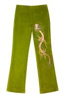 Olive Green Velveteen Dragon Embroidered Pants  image