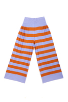 Caramel brown and blue striped knit pants  image