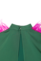 Emerald green top with fuchsia feathers  image