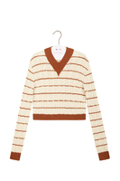 Ivory and Caramel Striped Cable Knit Sweater  image