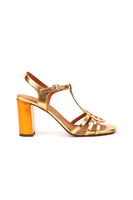 gold and tangerine metallic leather sandals  image