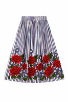 Roses embroidered blue and white striped skirt  image
