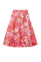 Fuchsia tropical floral print pleated skirt  image